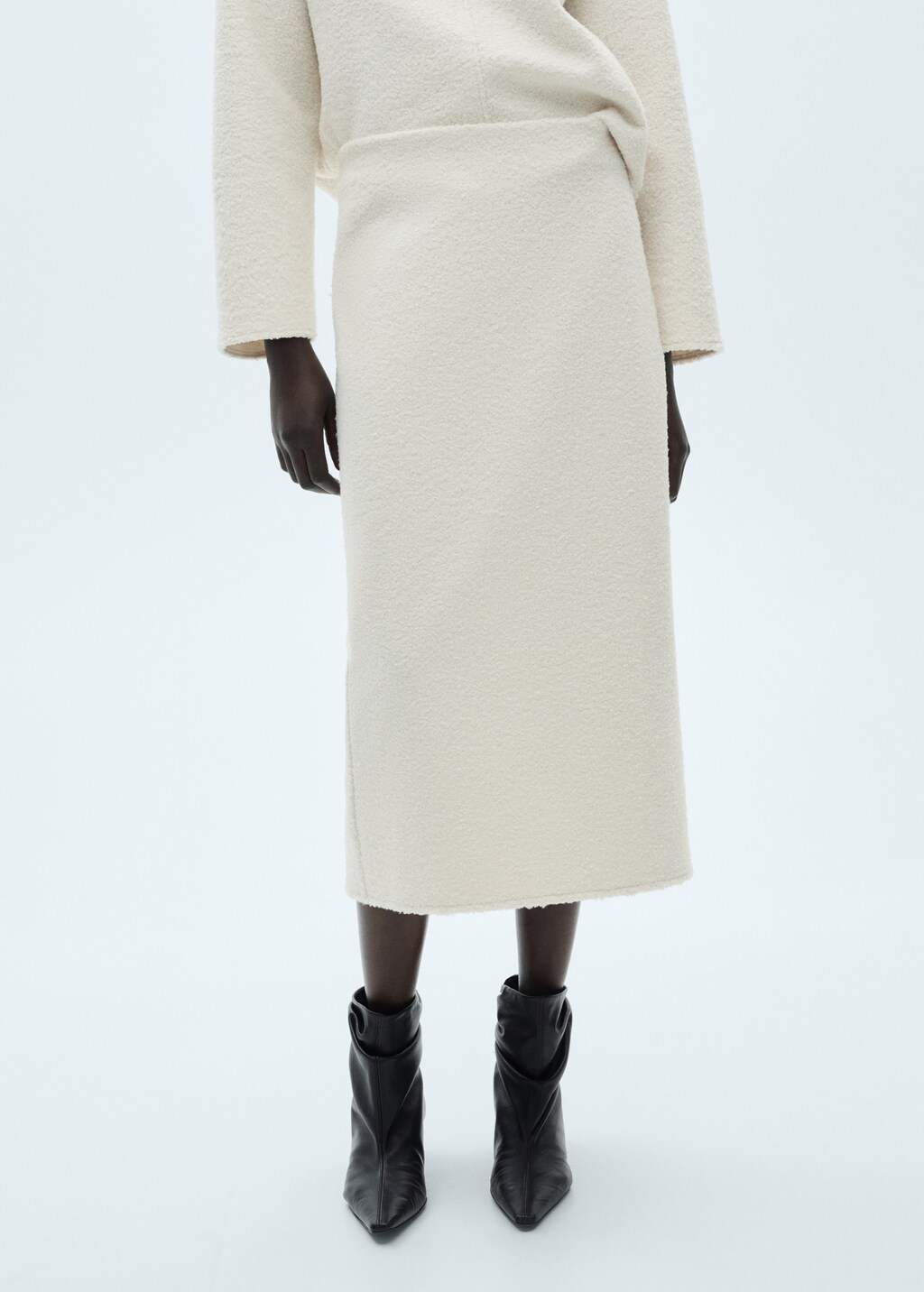 Bouclé midi-skirt - Ecru