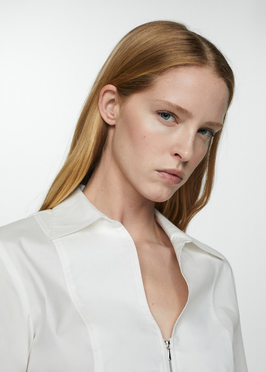 Fitted cotton zipper shirt - Off White