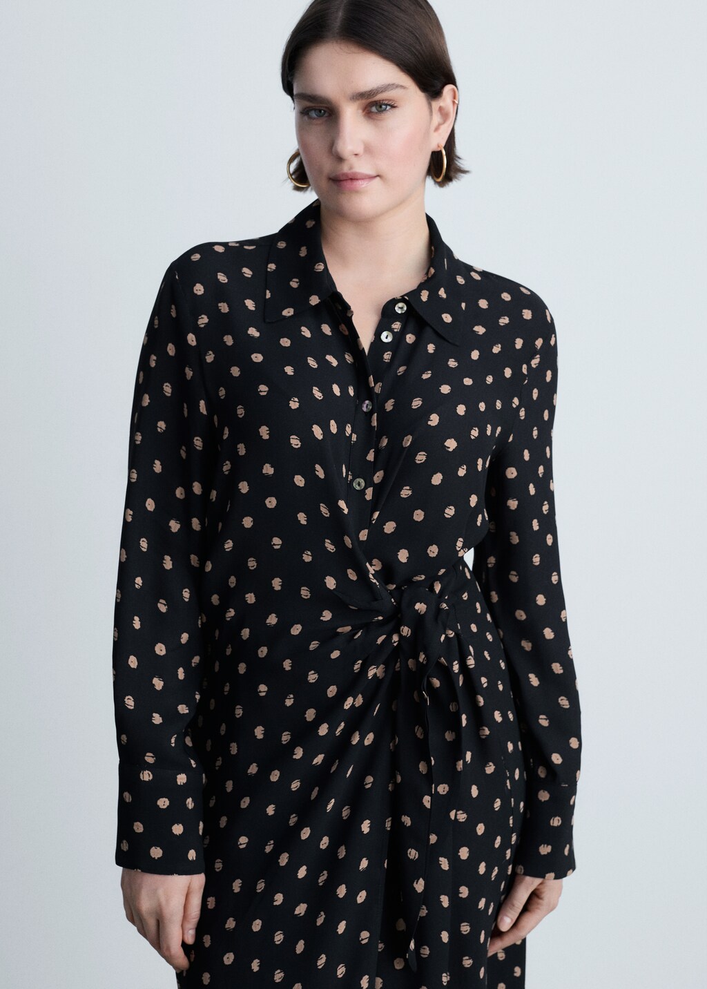 Polka-dot shirt dress with knot detail - Black