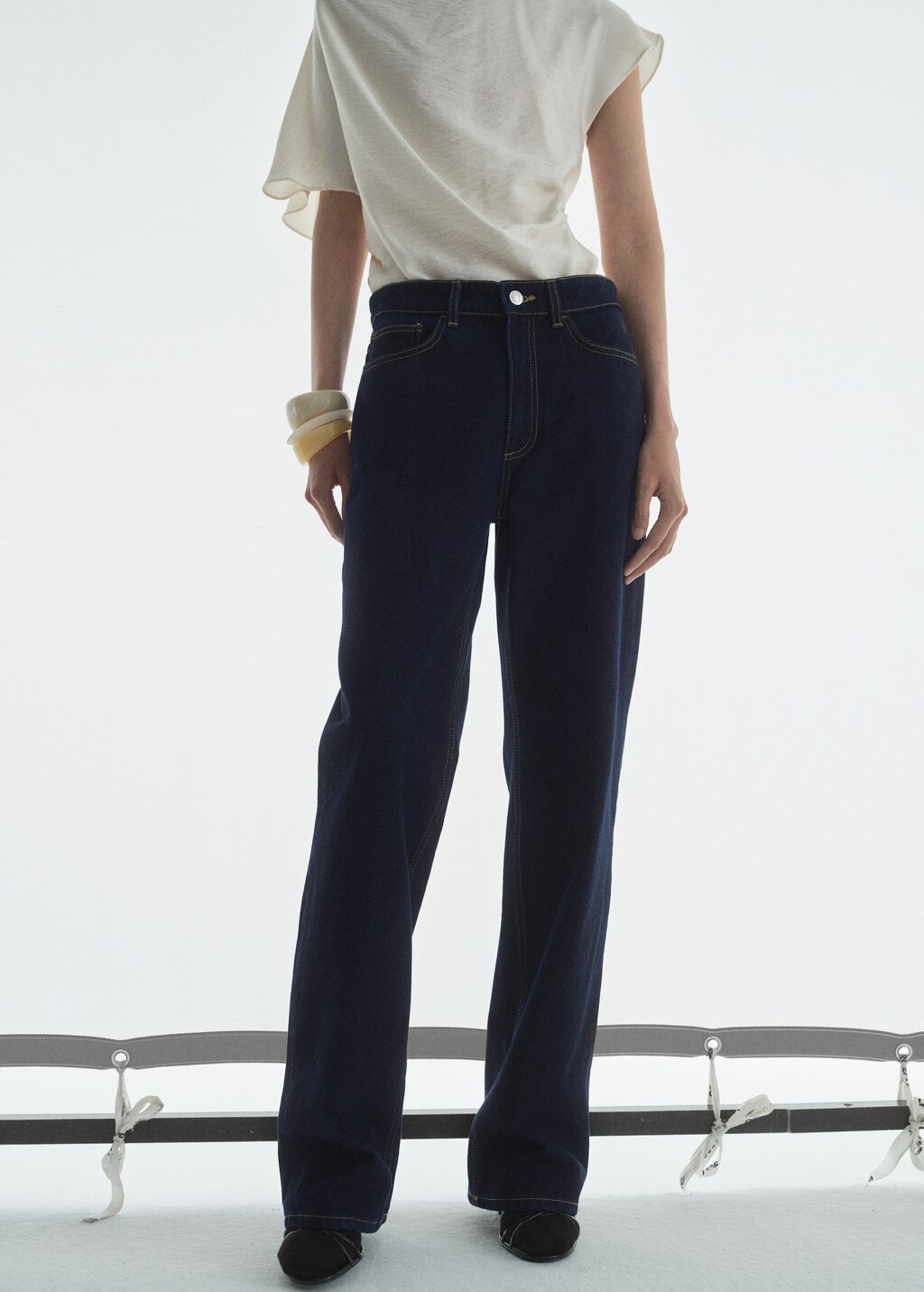 High-waisted straight-fit rinse-wash jeans - Open Blue