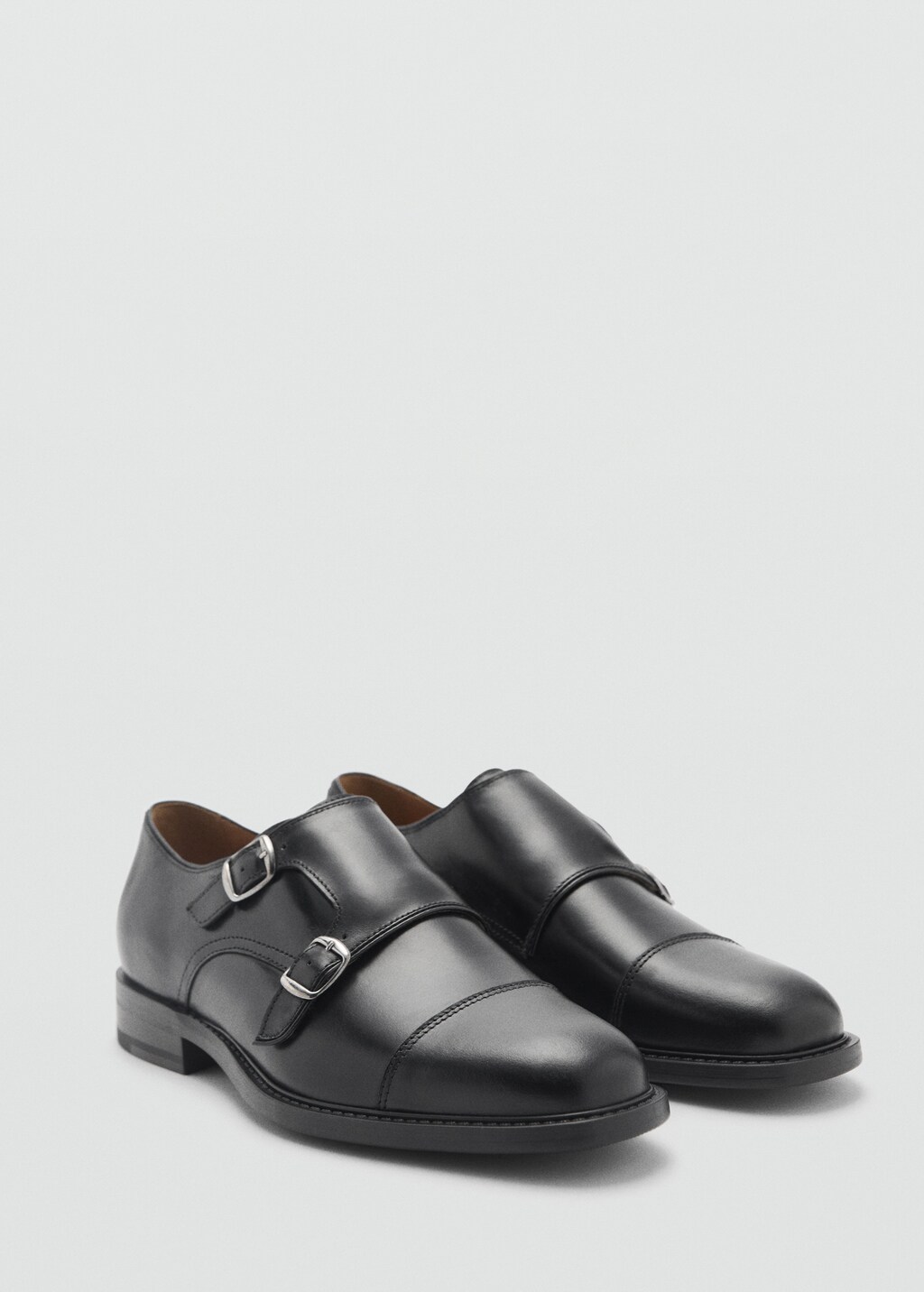 Double buckle leather shoe - Black