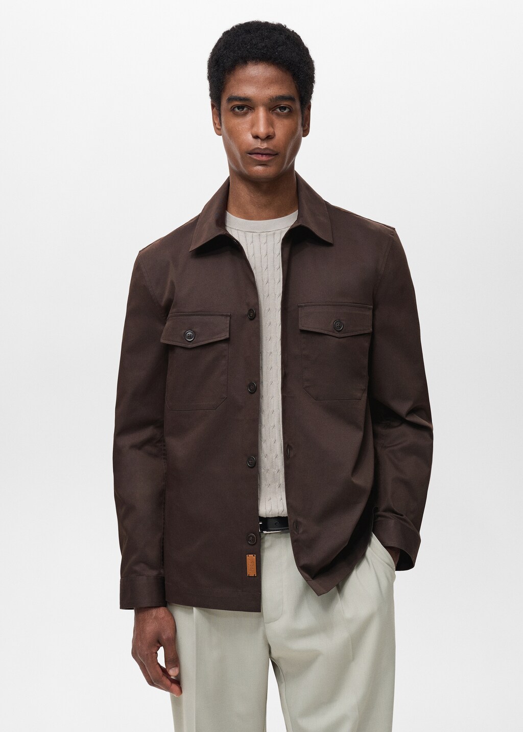 Regular-fit cotton overshirt with pockets - Dark Navy