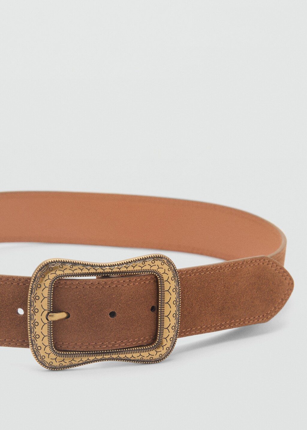 Suede belt with engraved buckle - Brown