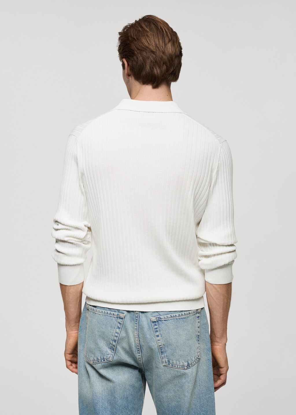 Fine rib-knit polo sweater - Mink Grey