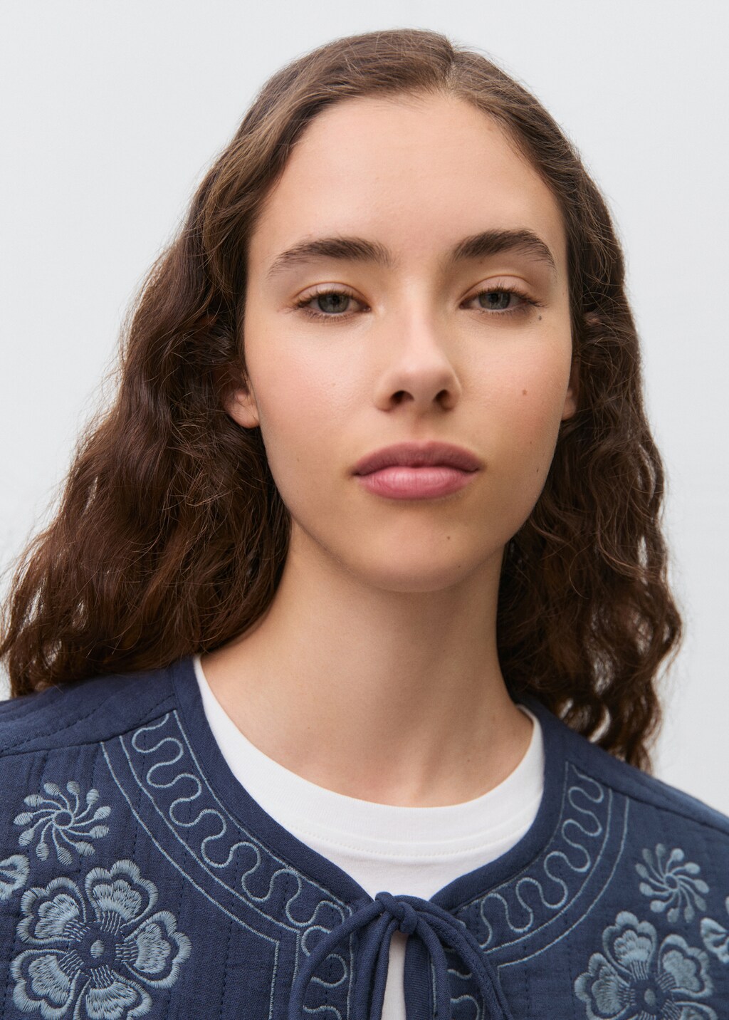 Embroidered cotton gilet - Dark Navy