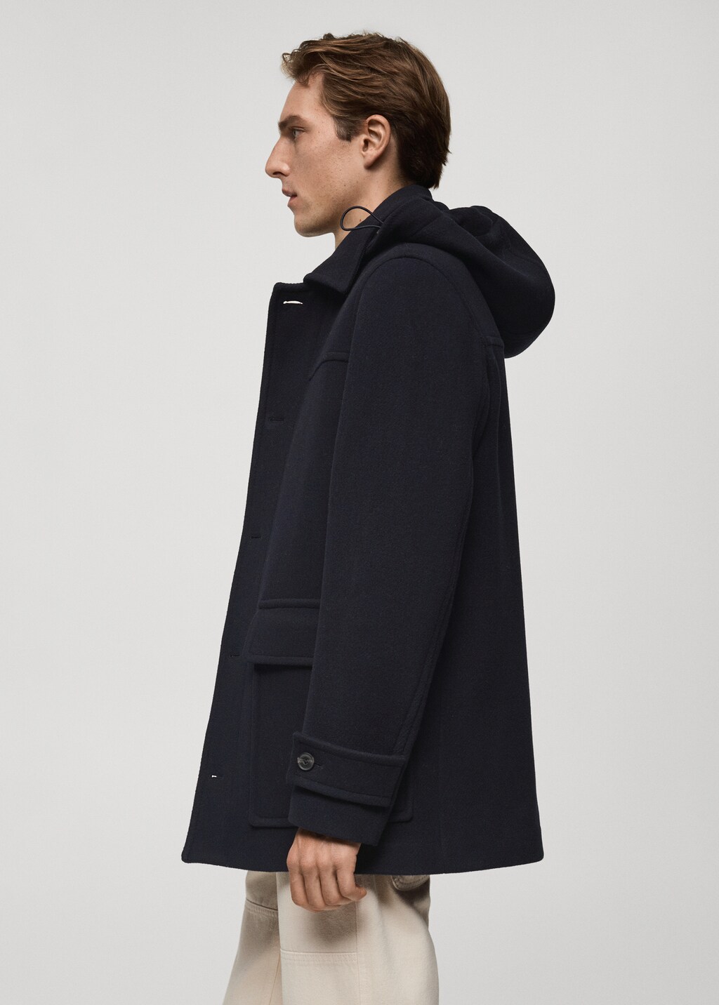Detachable hood wool coat - Khaki