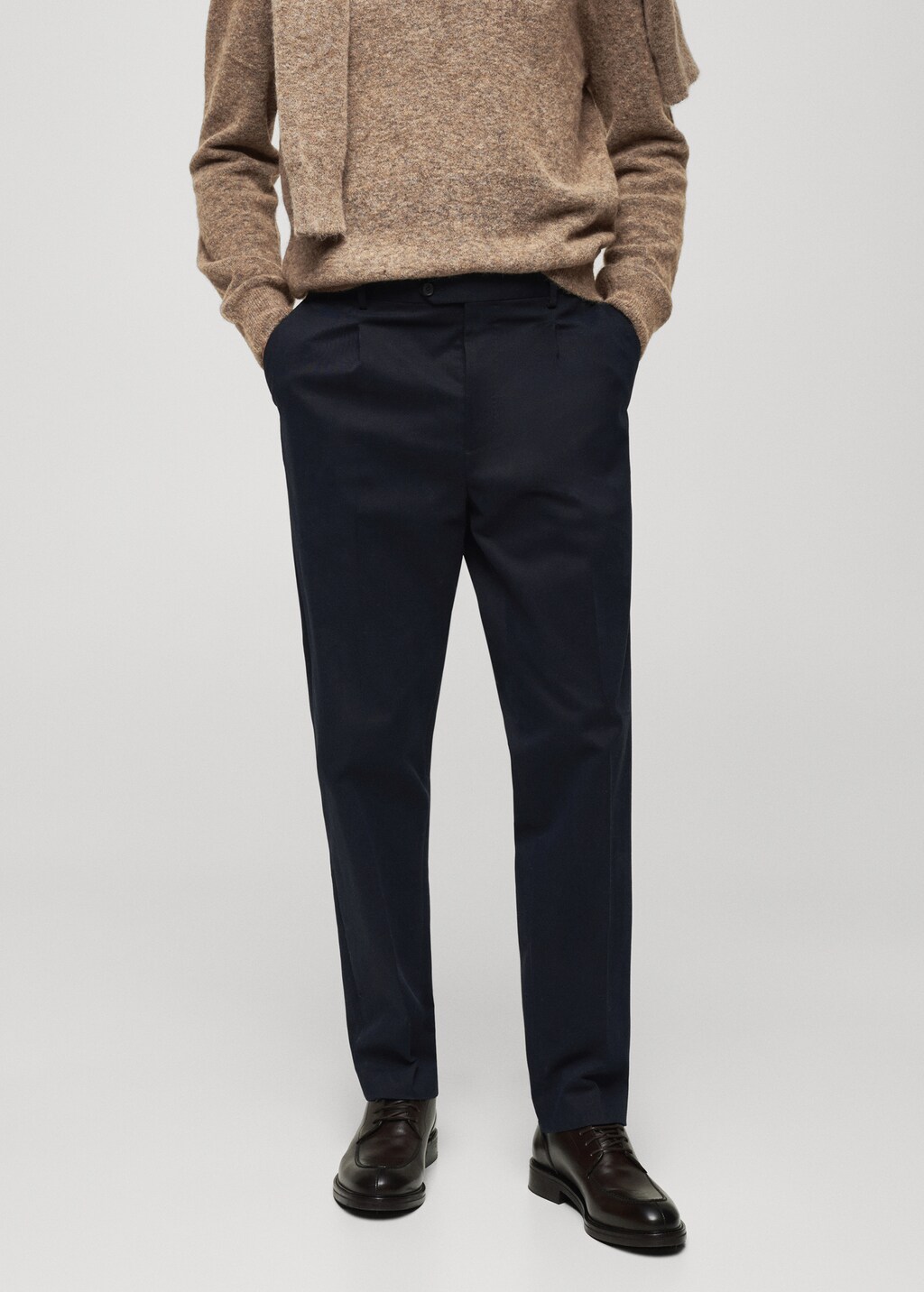 Cotton twill pleated trousers - Ecru