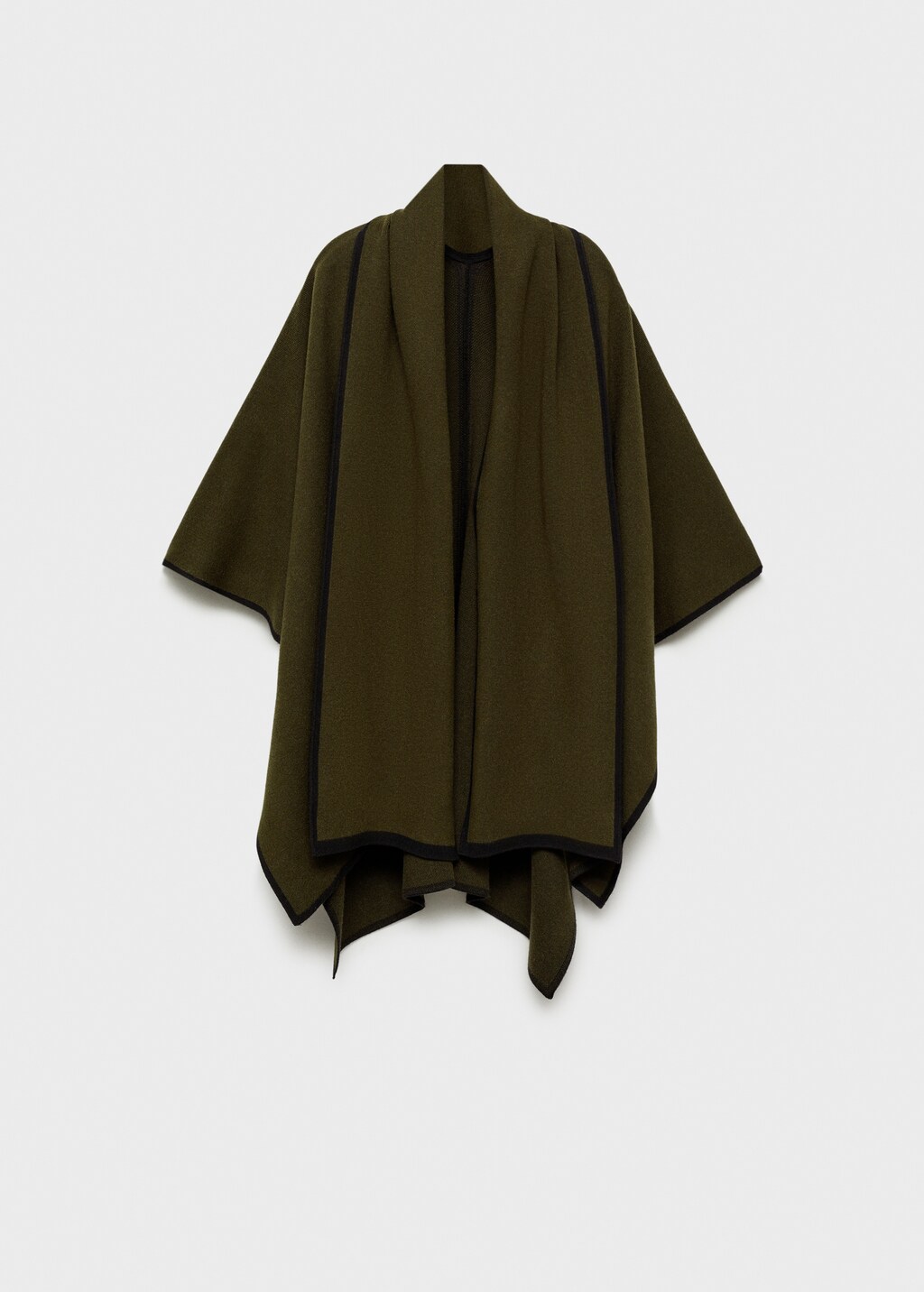 Knitted cape with contrasting trim - Khaki