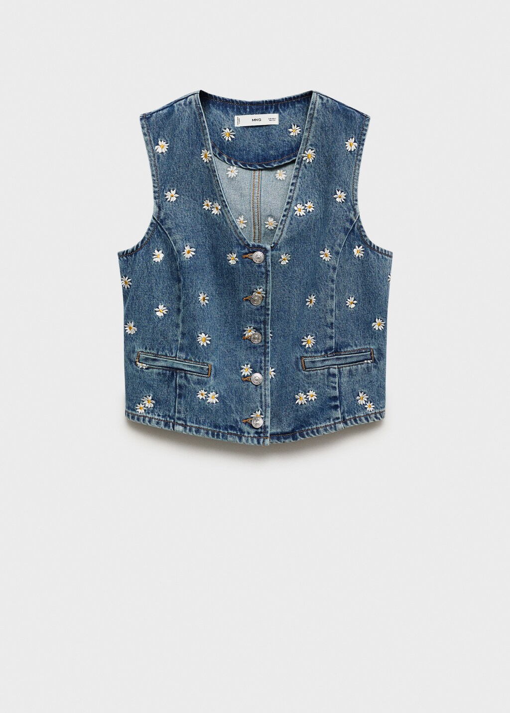 Flower-embroidered cropped waistcoat - Medium Blue