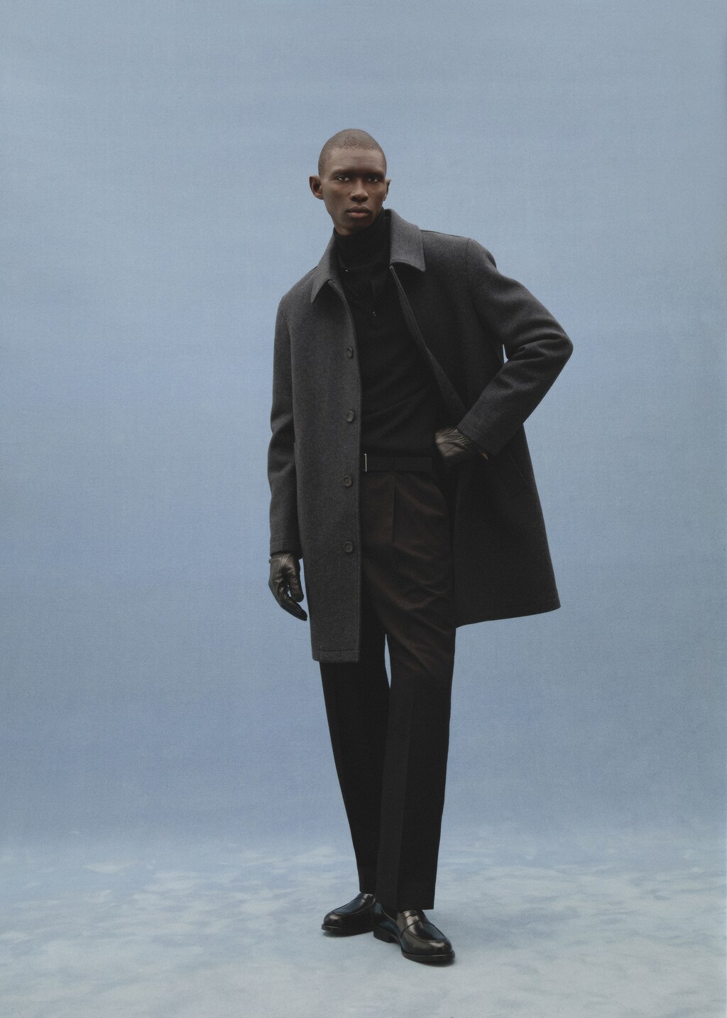 Wool coat with detachable collar - Charcoal