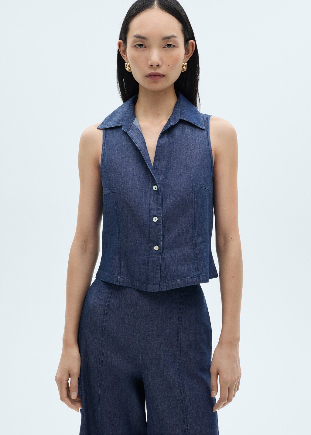 Denim-effect culotte trousers - Dark Blue