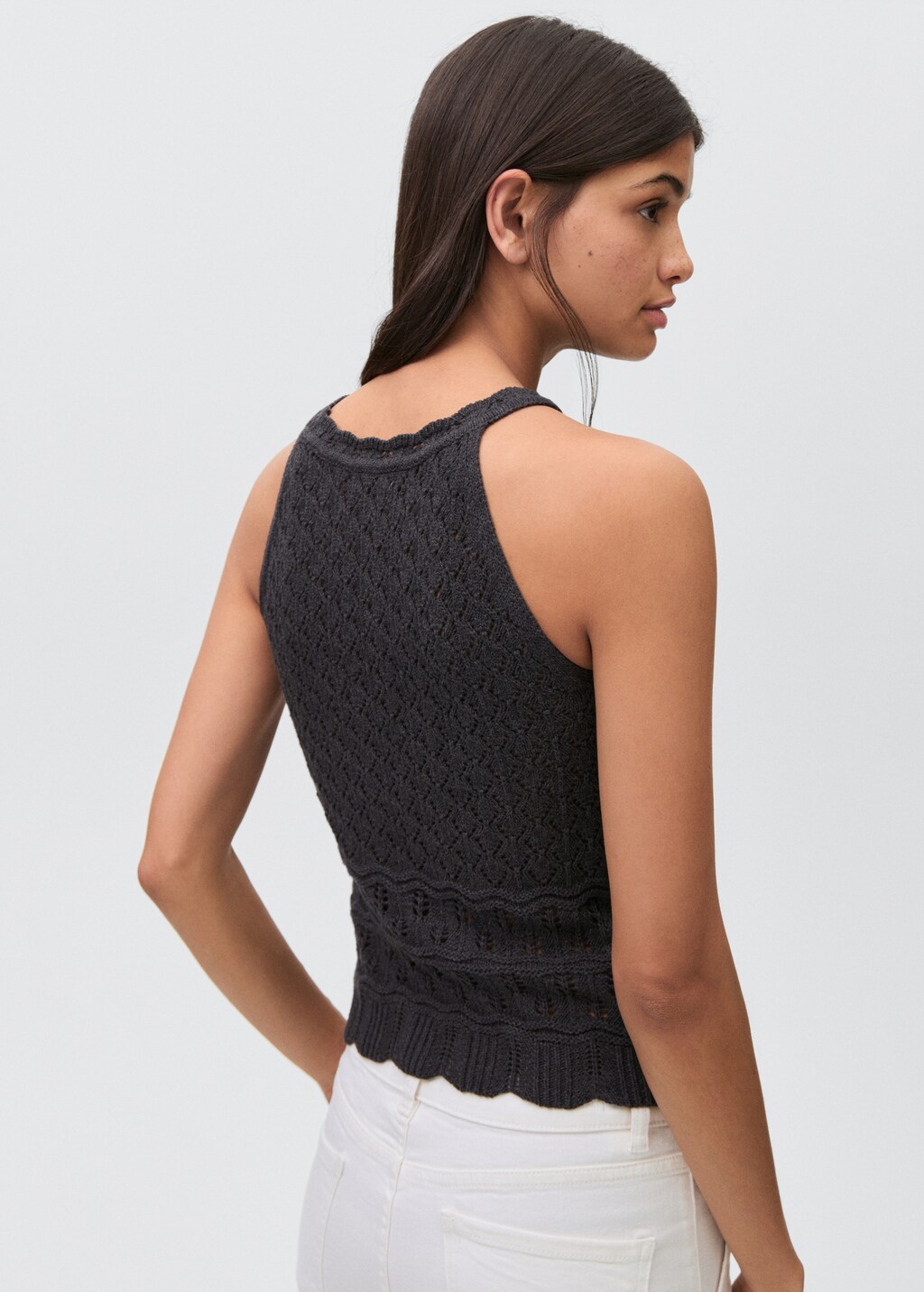 Broderie anglaise panel top - Charcoal