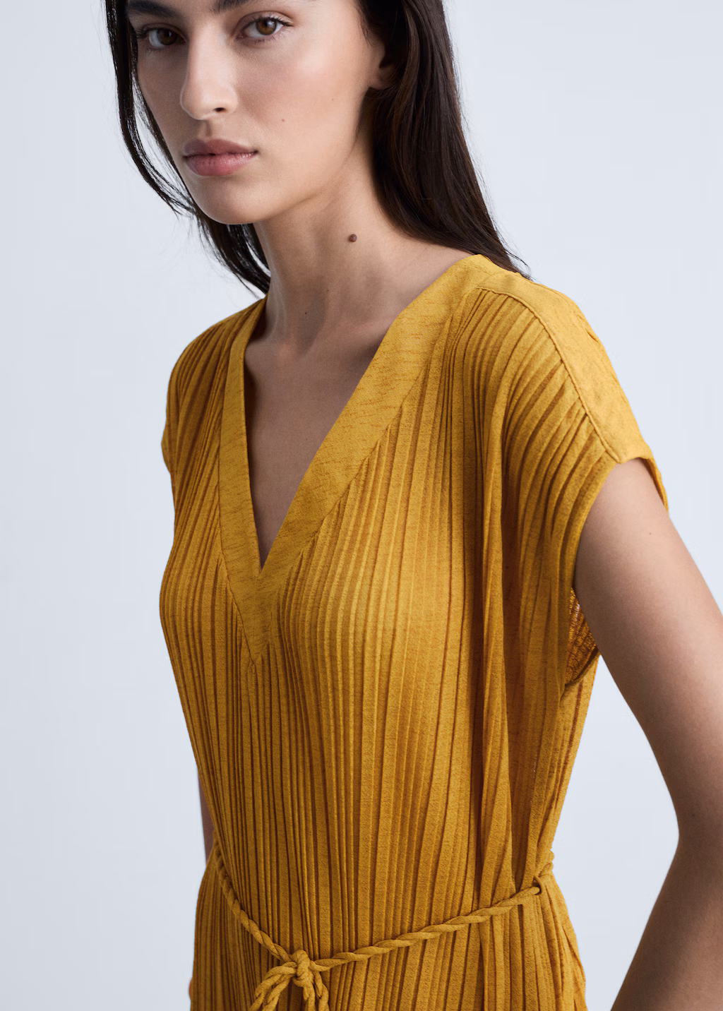 Belt pleated dress - Mustard