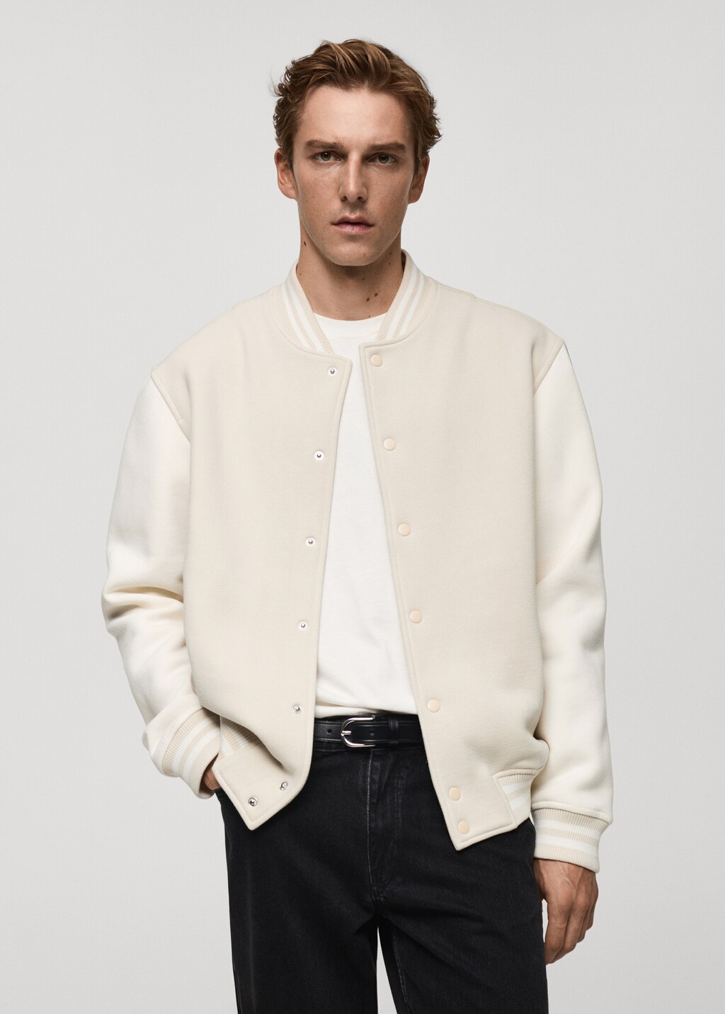 Contrasting cotton bomber jacket - Beige