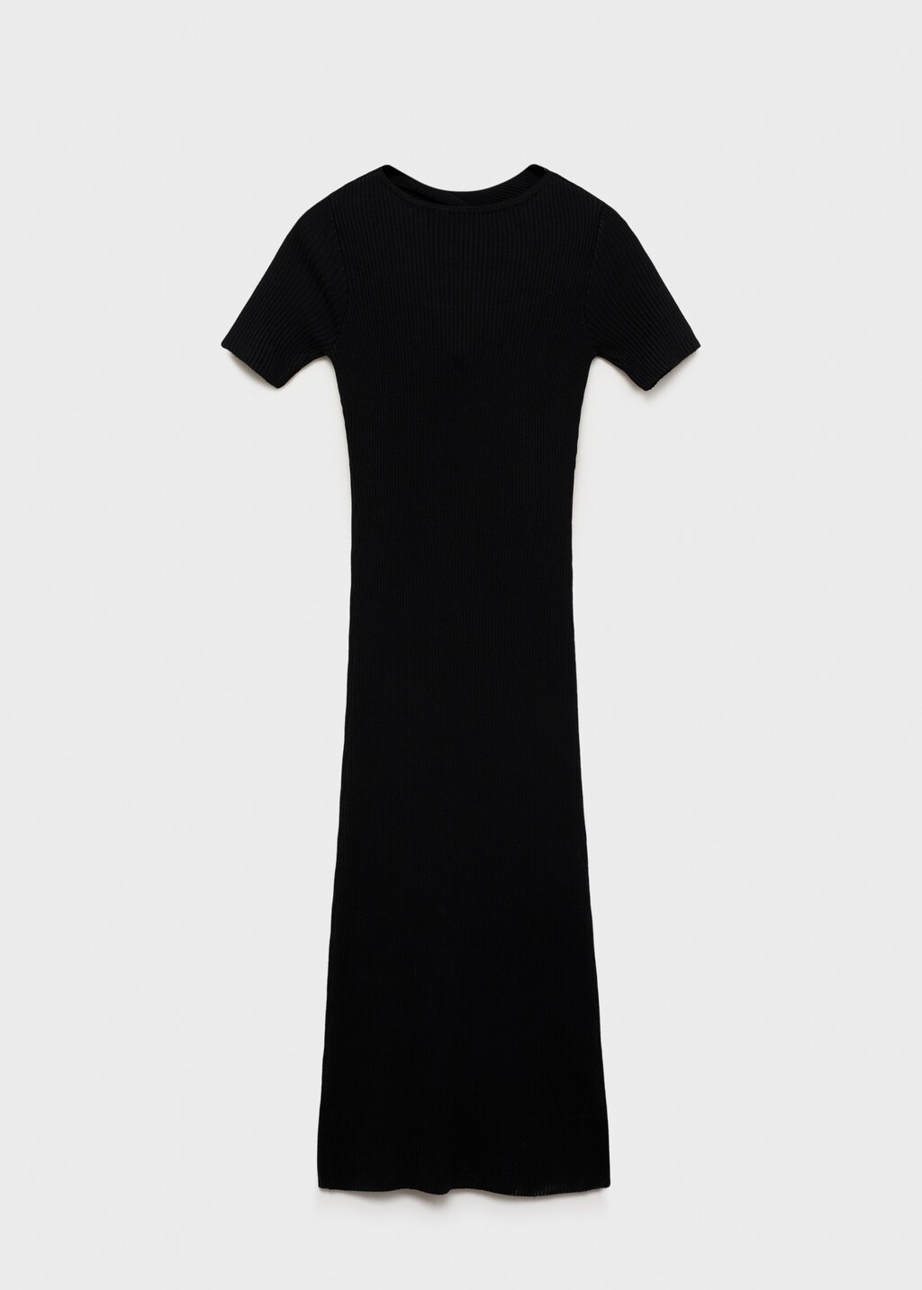 Ribbed midi-dress with slit neckline - Black