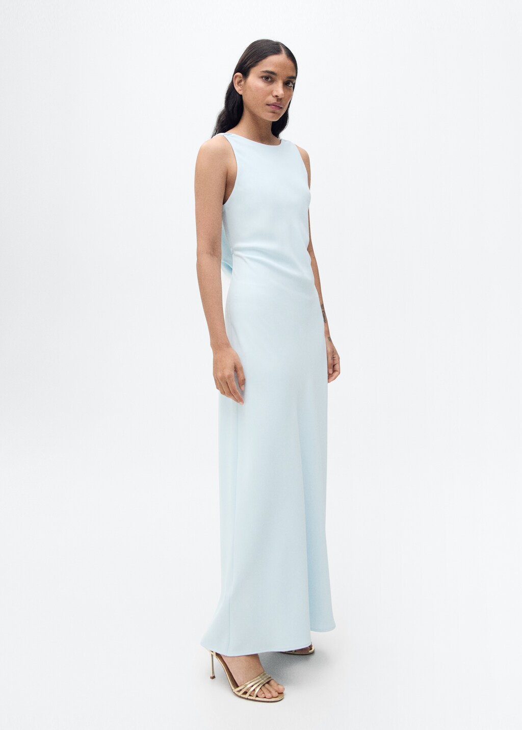 Satin dress with draped back - Pastel Pink