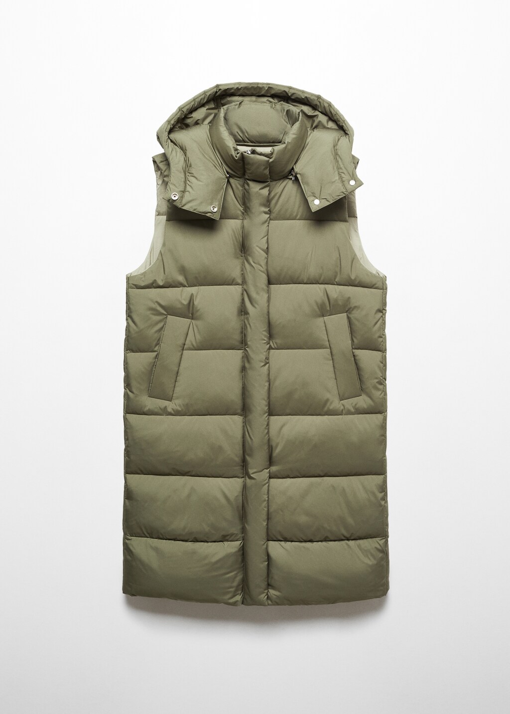 Quilted gilet with hood - Khaki