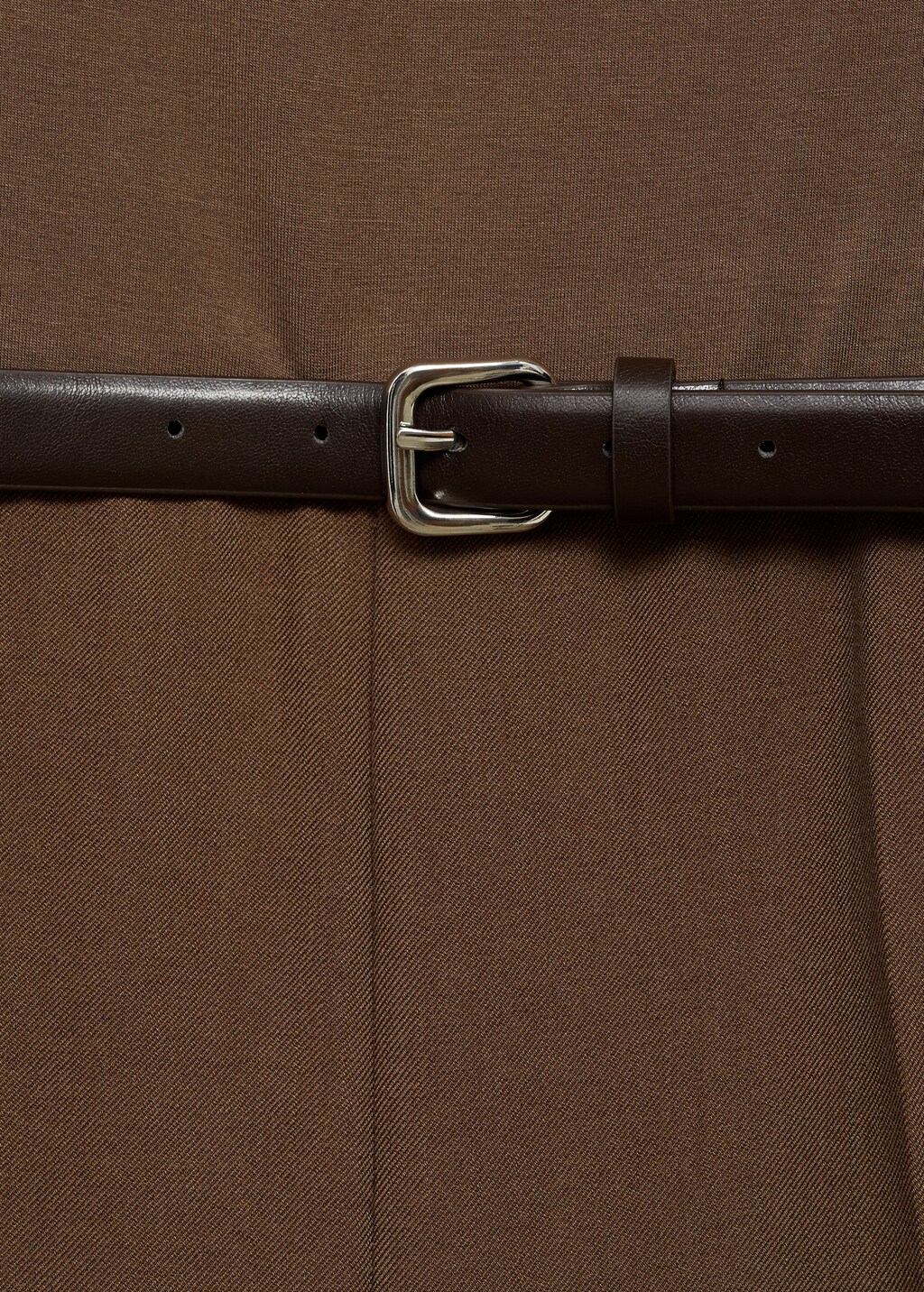 Combined-fabric jumpsuit with belt - Brown