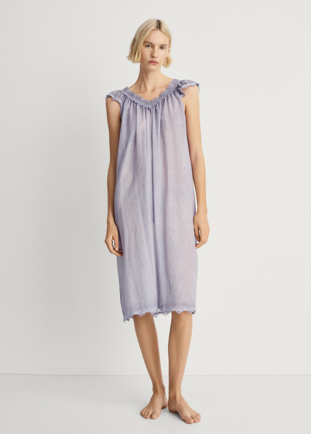 Overdyed lace cotton nightdress - Pastel Green