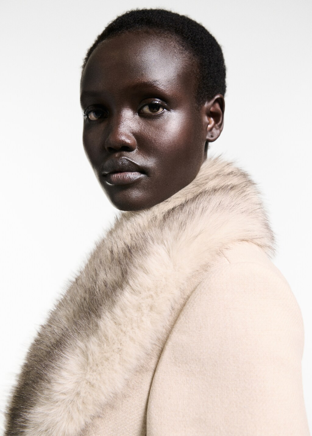 Manteco wool coat with detachable fur collar - Black