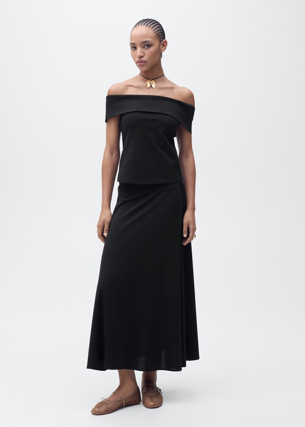 Flared knitted skirt - Black