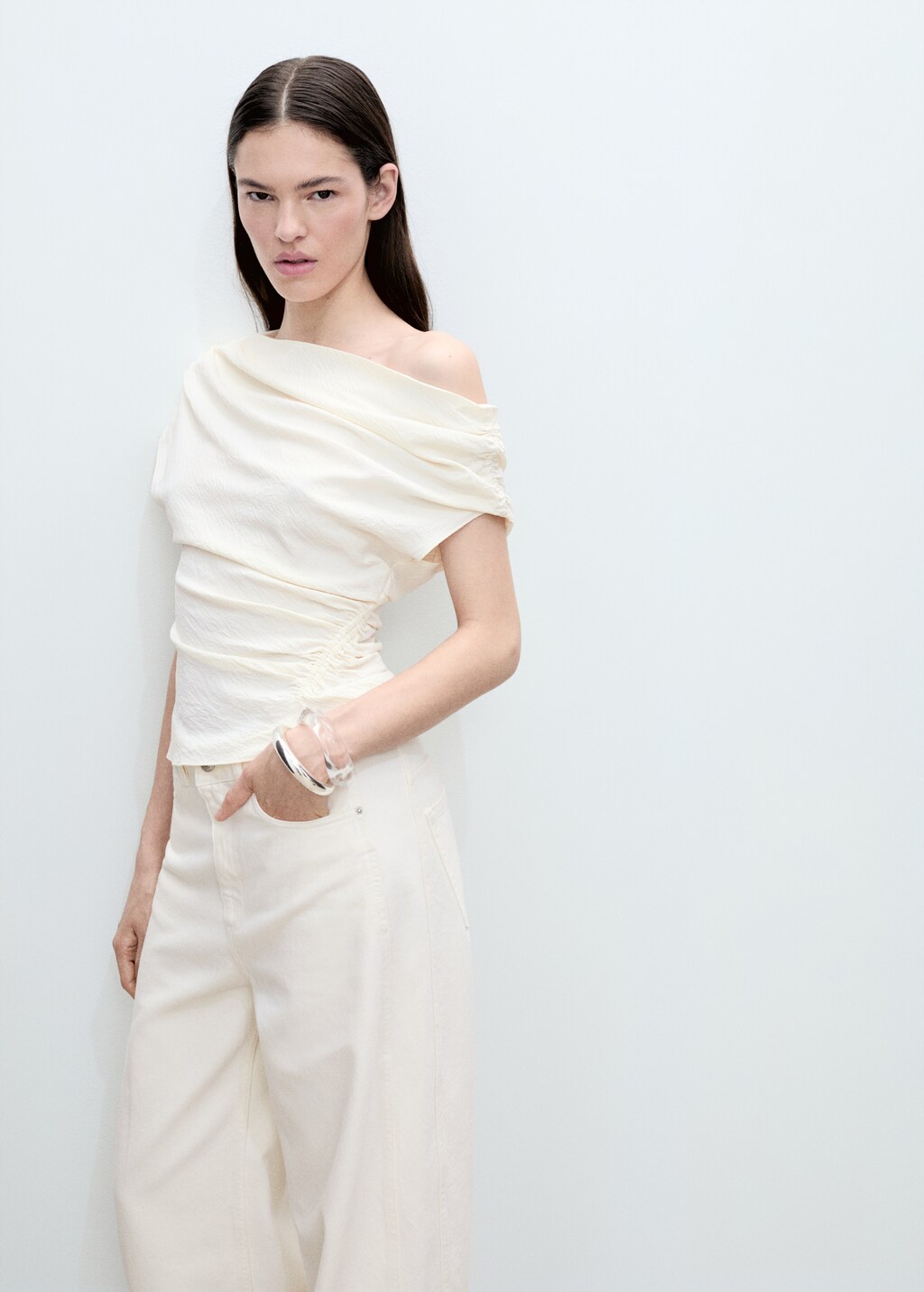 Asymmetric ruched top - Caramel