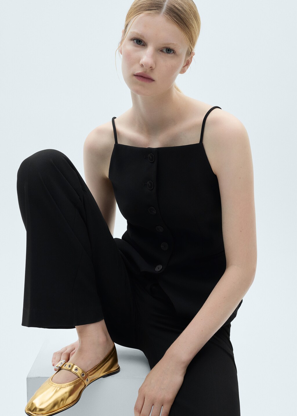 Round-toe ballet flats with buckle - Black