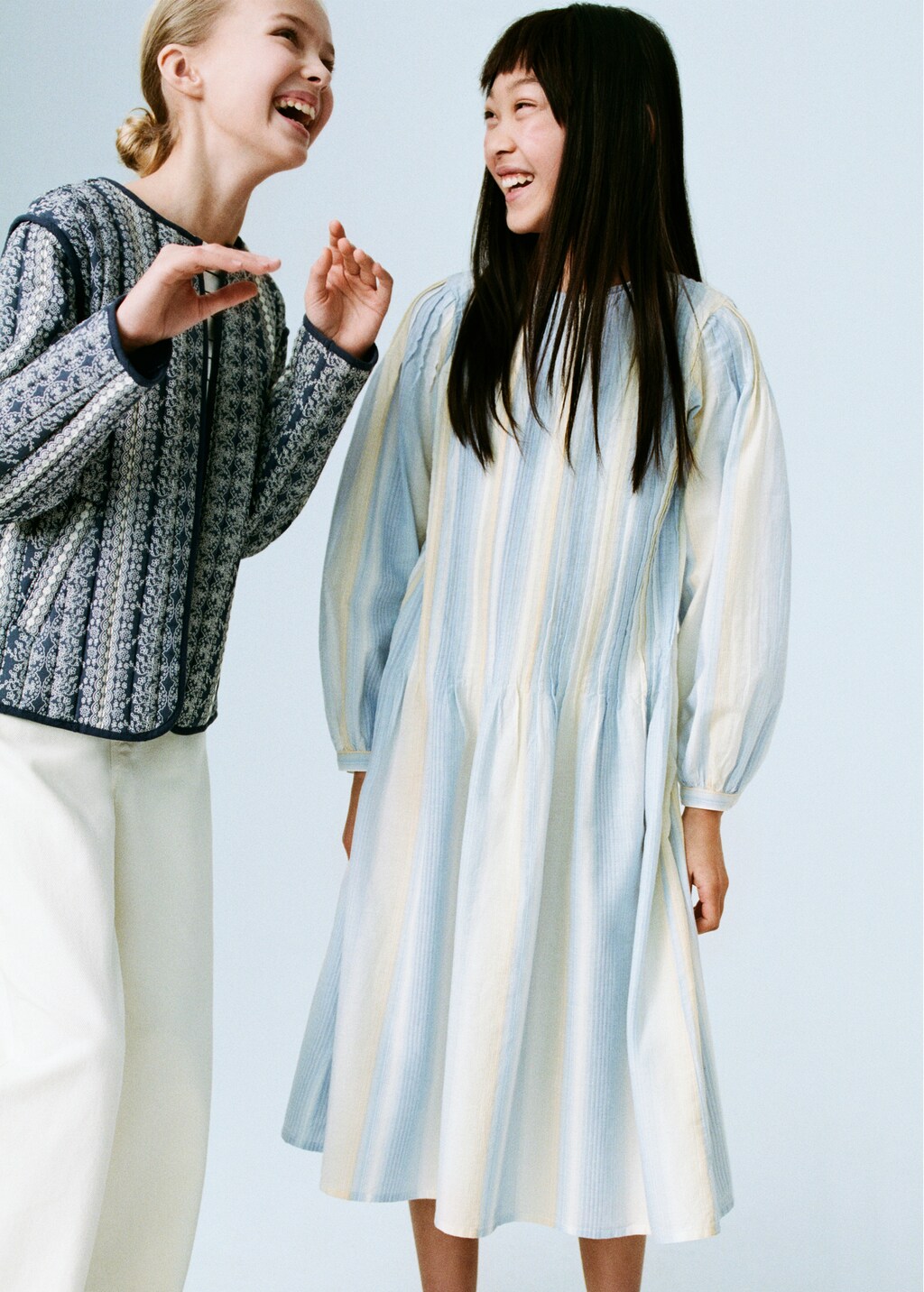 Striped gathered dress - Sky Blue