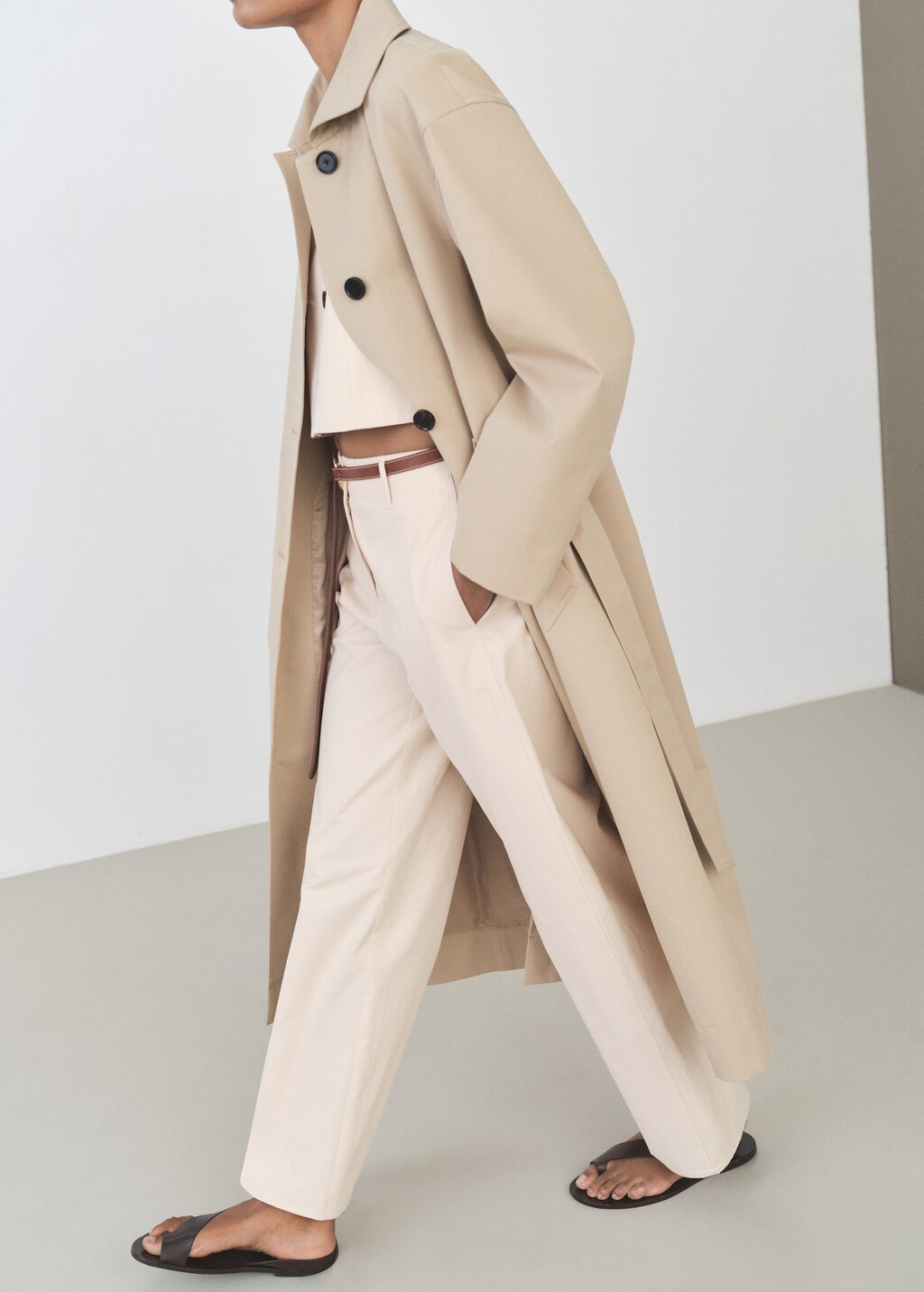 Mid-rise straight-fit cotton trousers - Ecru