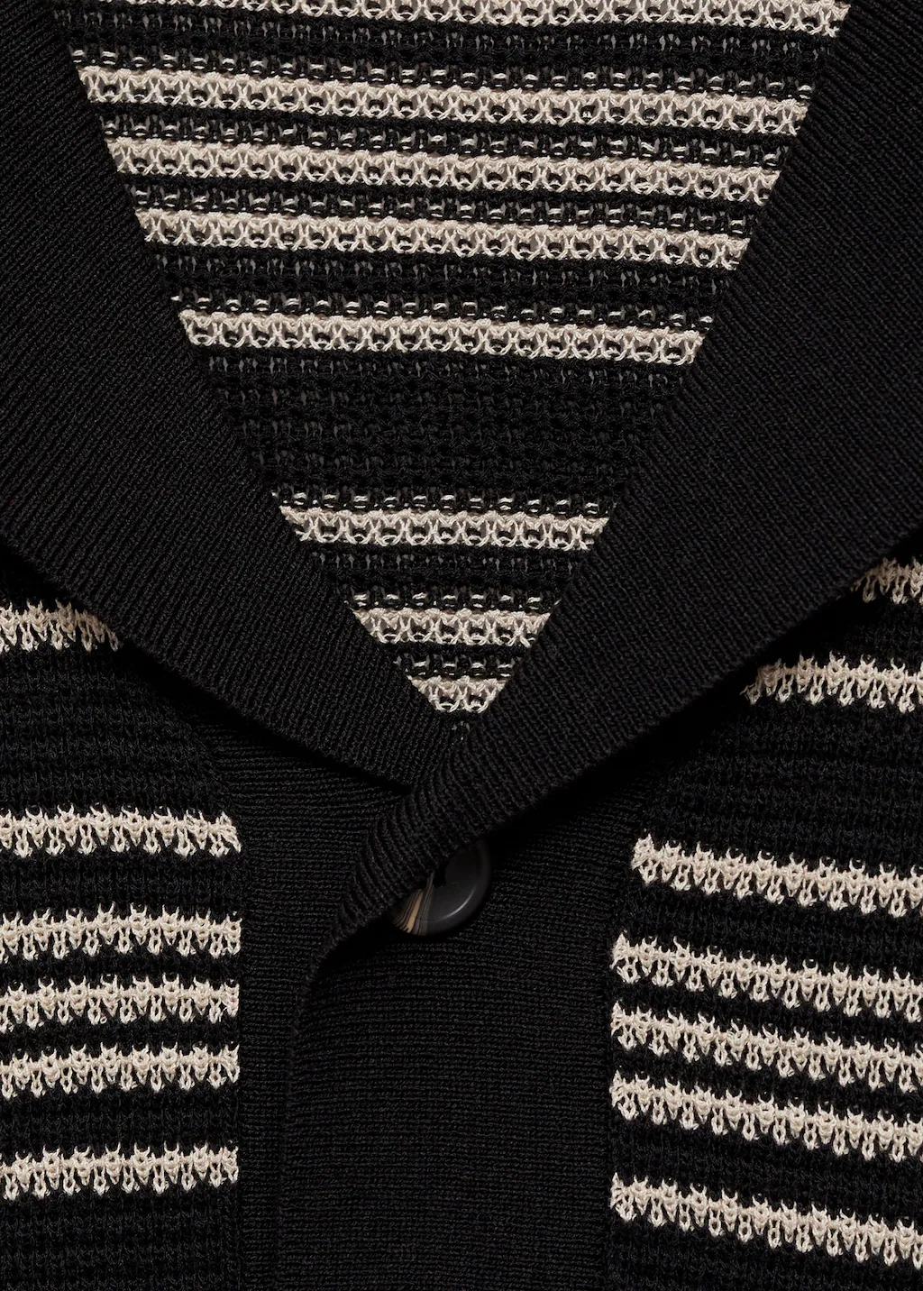 Striped braided knit polo shirt - Black