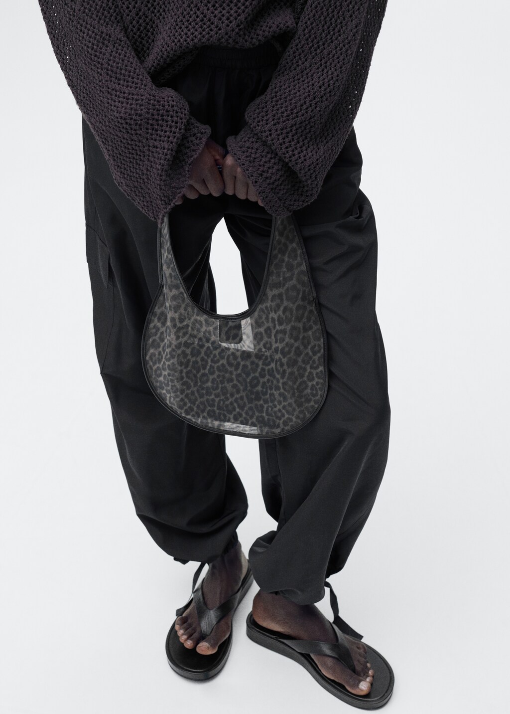 Semi-sheer leopard-print handbag - Black