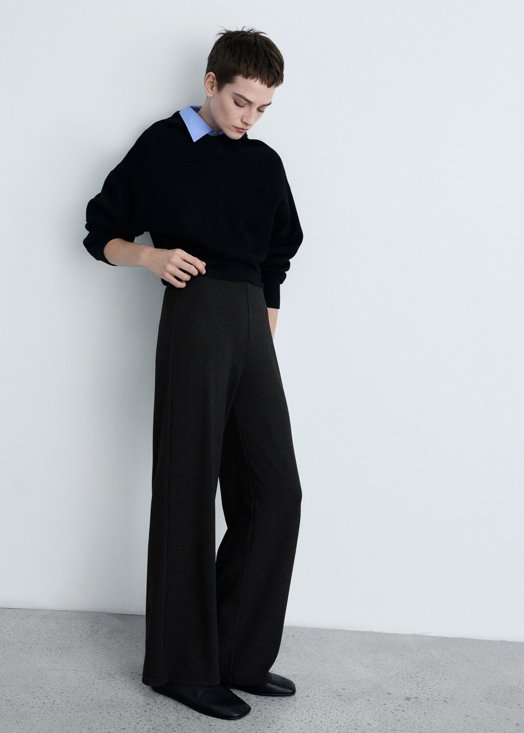 Fine-knit wideleg trousers - Beige
