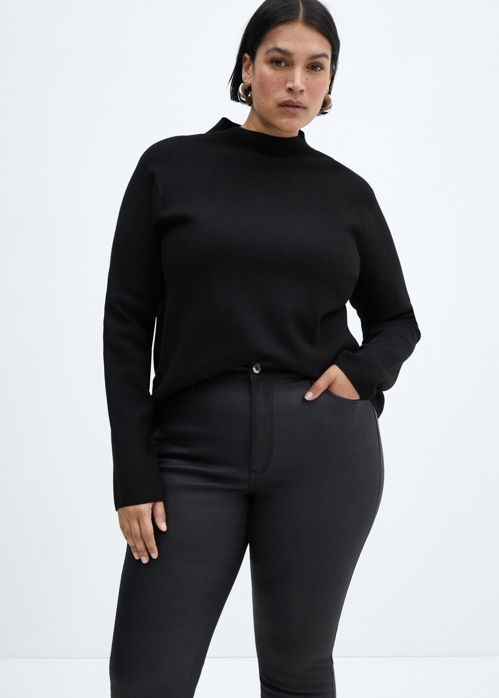 Waxed high-rise skinny jeans - Black