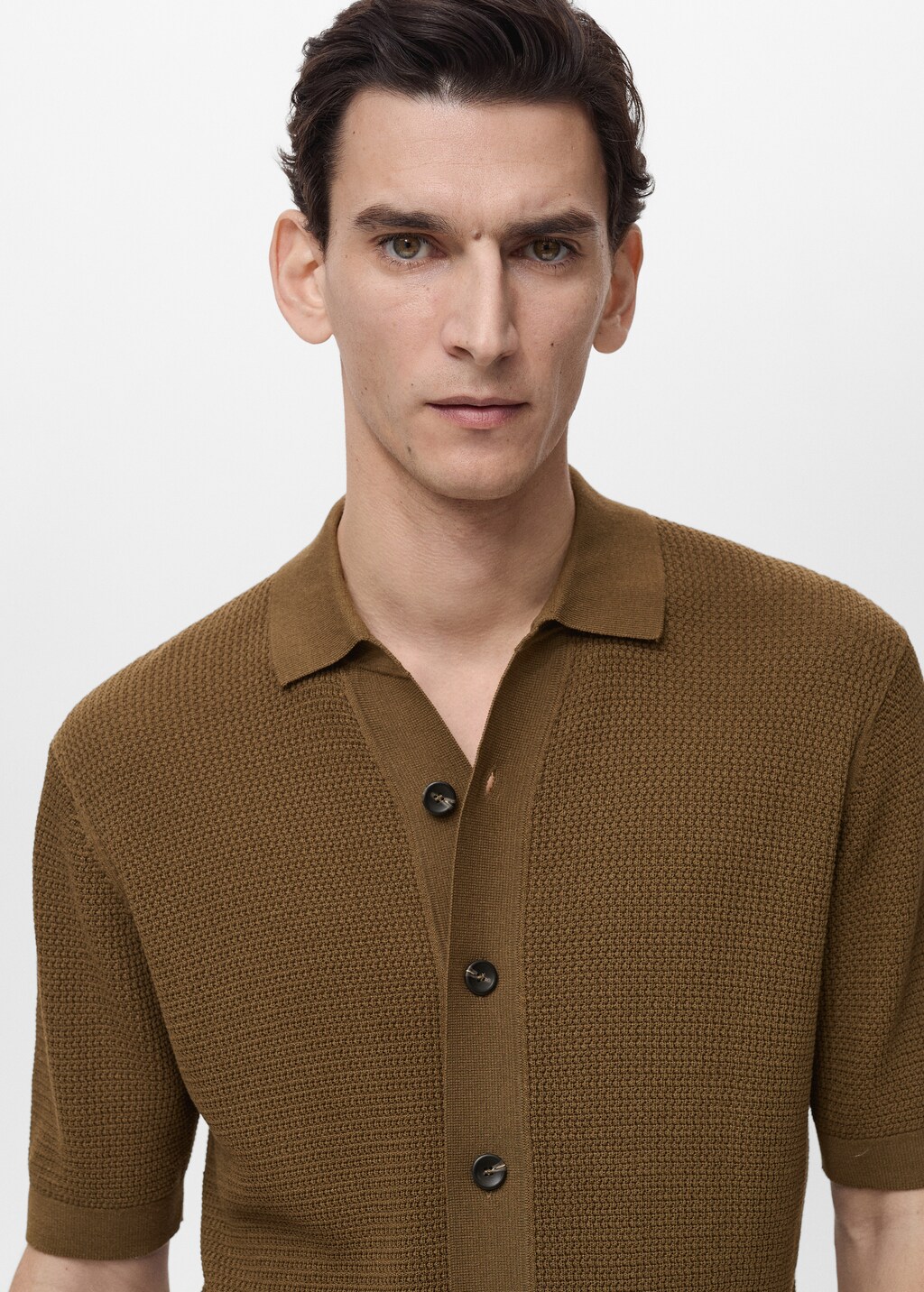 Structured knitted shirt - Brown