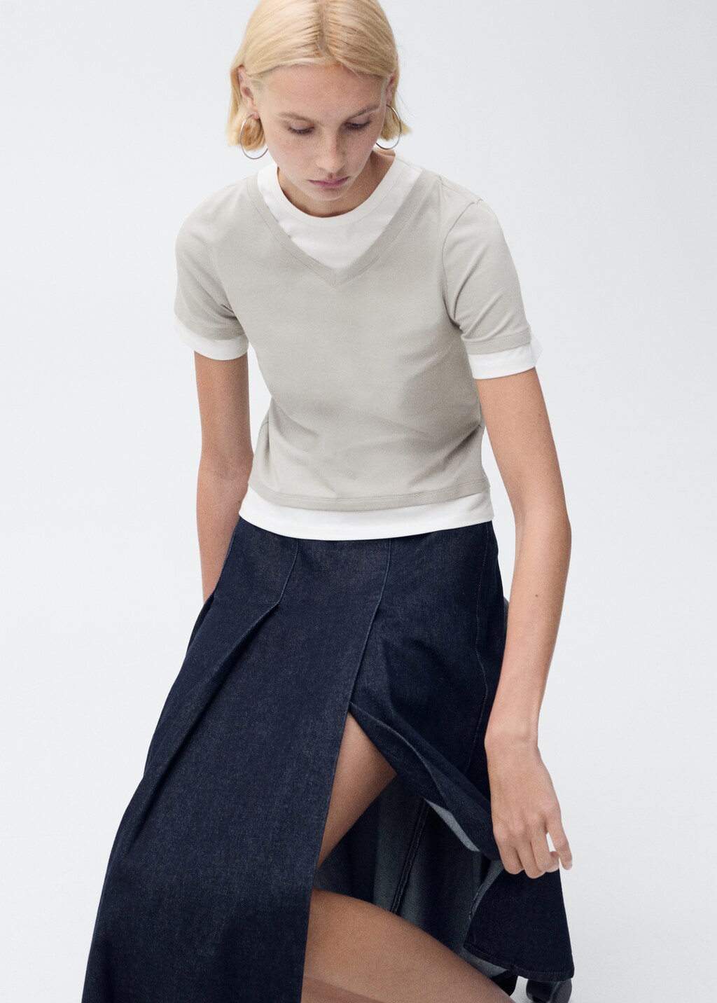 Contrasting cotton-blend T-shirt - Grey