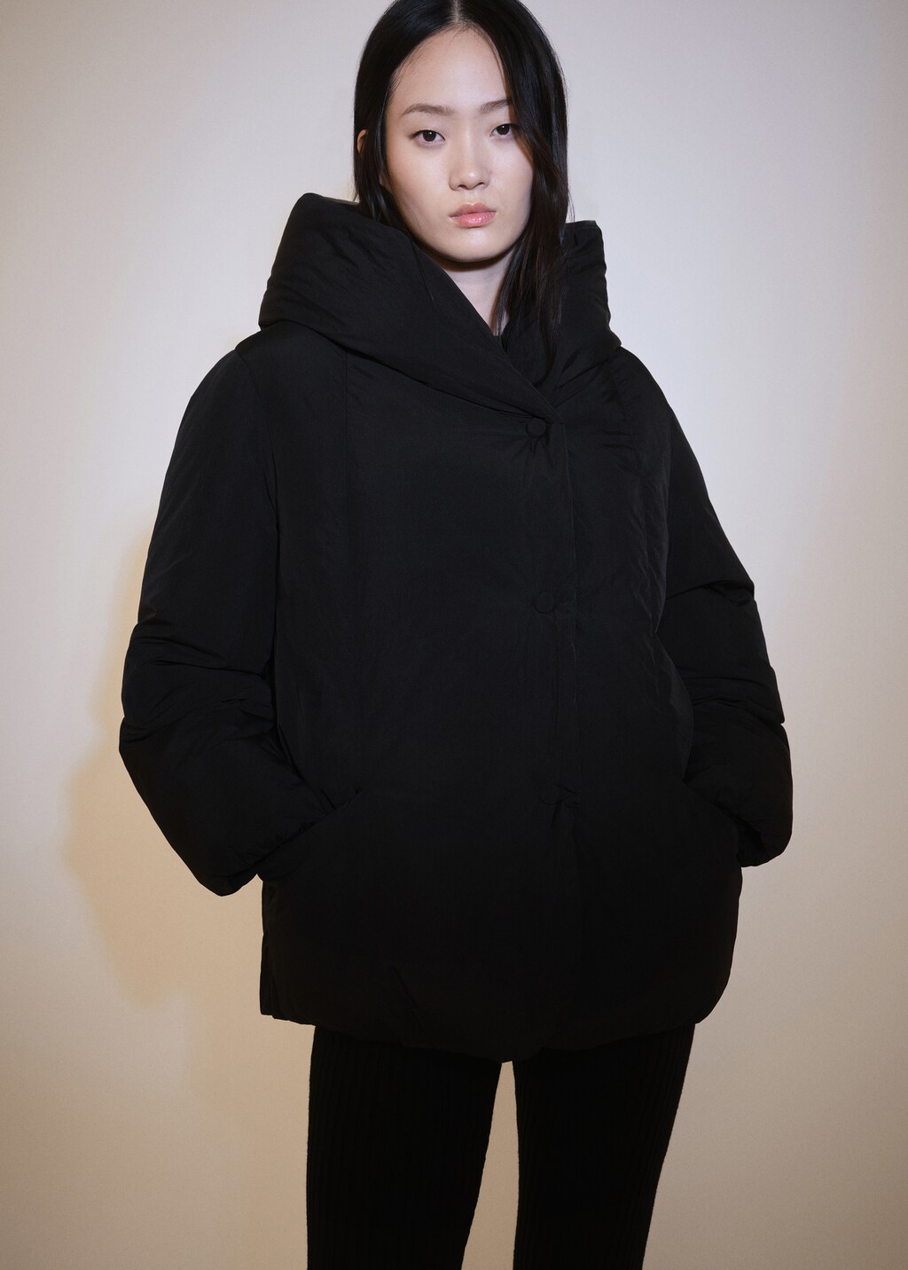 Short padded hooded anorak - Off White
