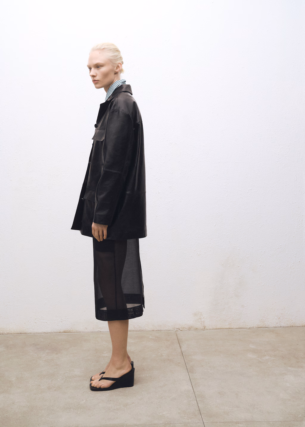 Semi-transparent silk midi-skirt - Black