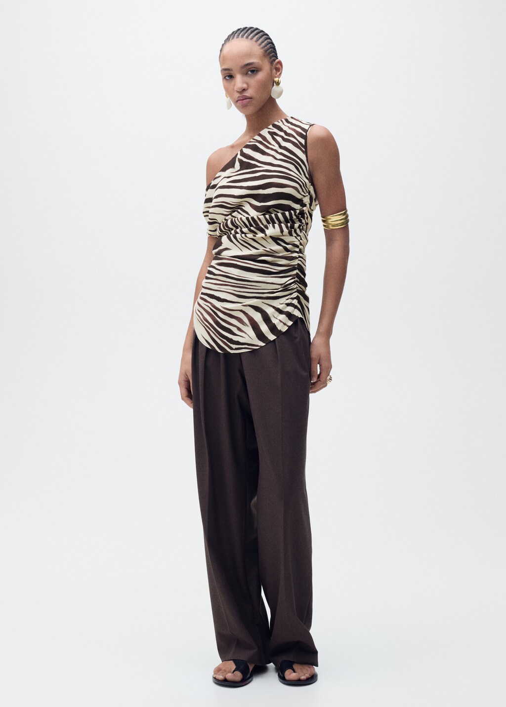 Zebra-print draped blouse - Ecru