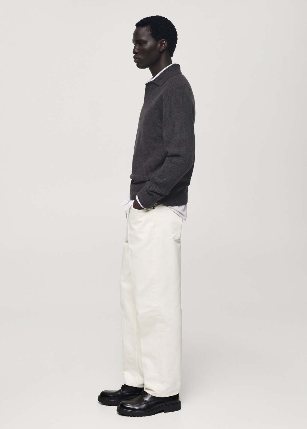 Knitted structured check polo sweater - Off White