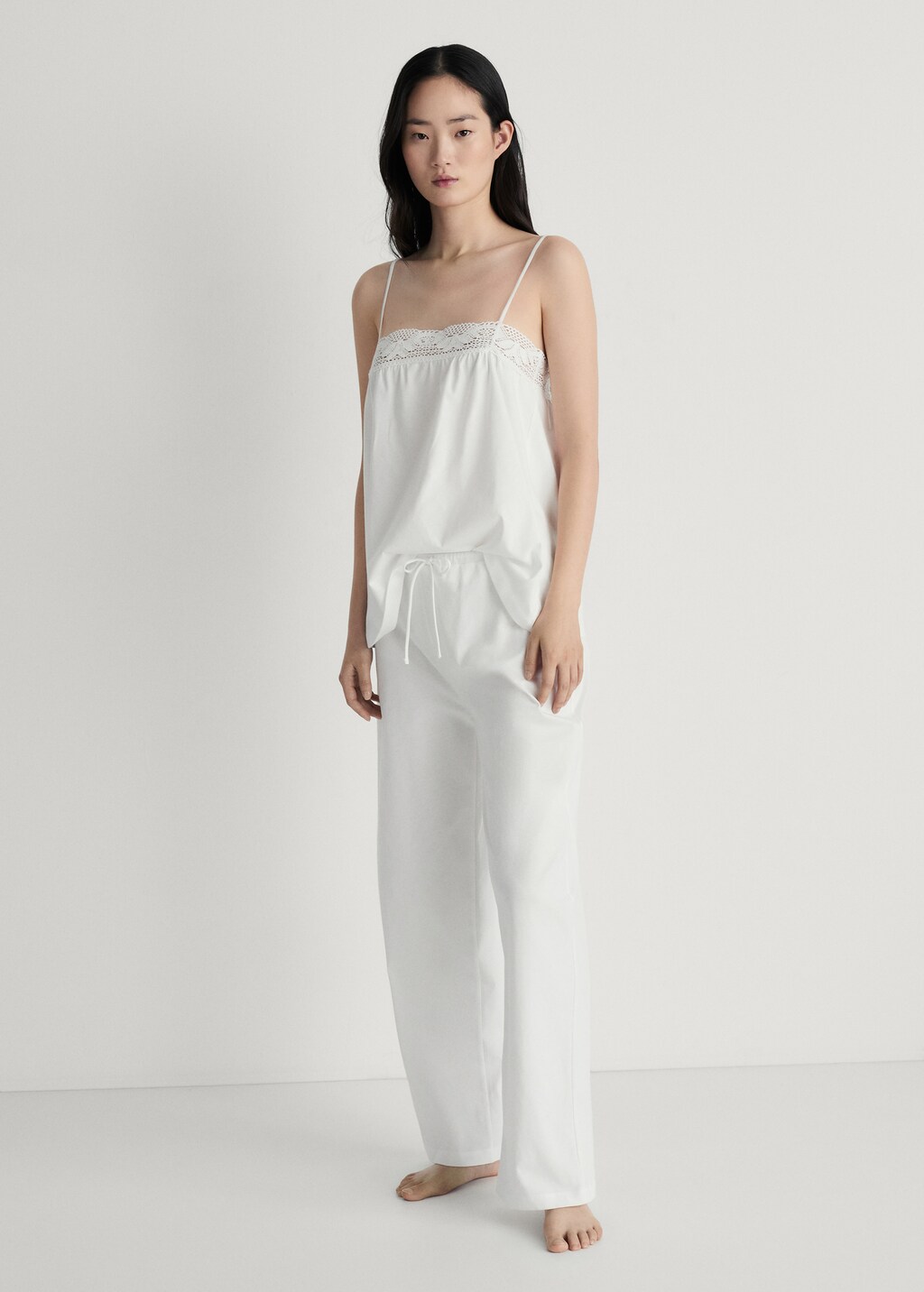 Long cotton trousers - White