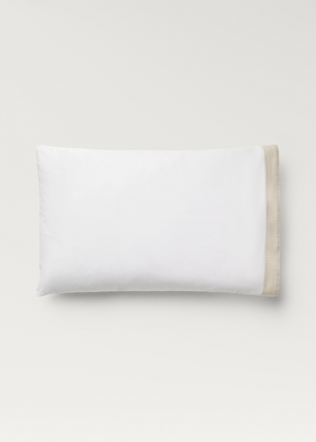 Cotton percale pillowcase with linen trim, 50x75 cm - White