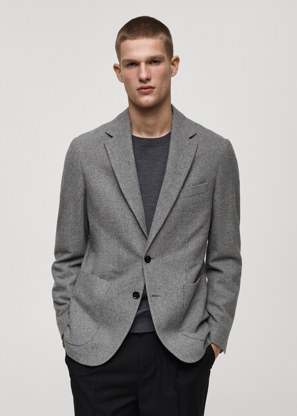 Slim-fit micro-houndstooth wool jacket - Grey