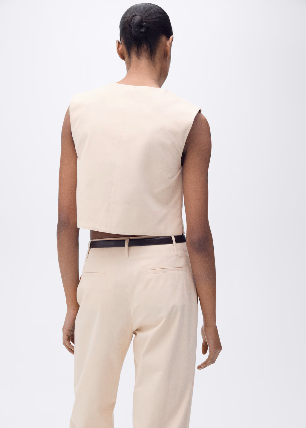 Cotton crop top with buttons - Ecru