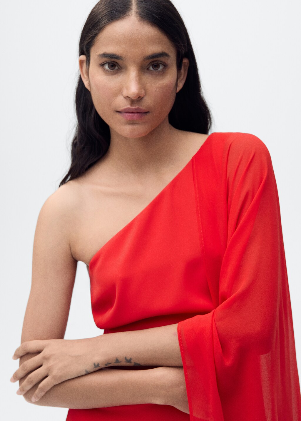 Asymmetrical dress with flared sleeves - Red