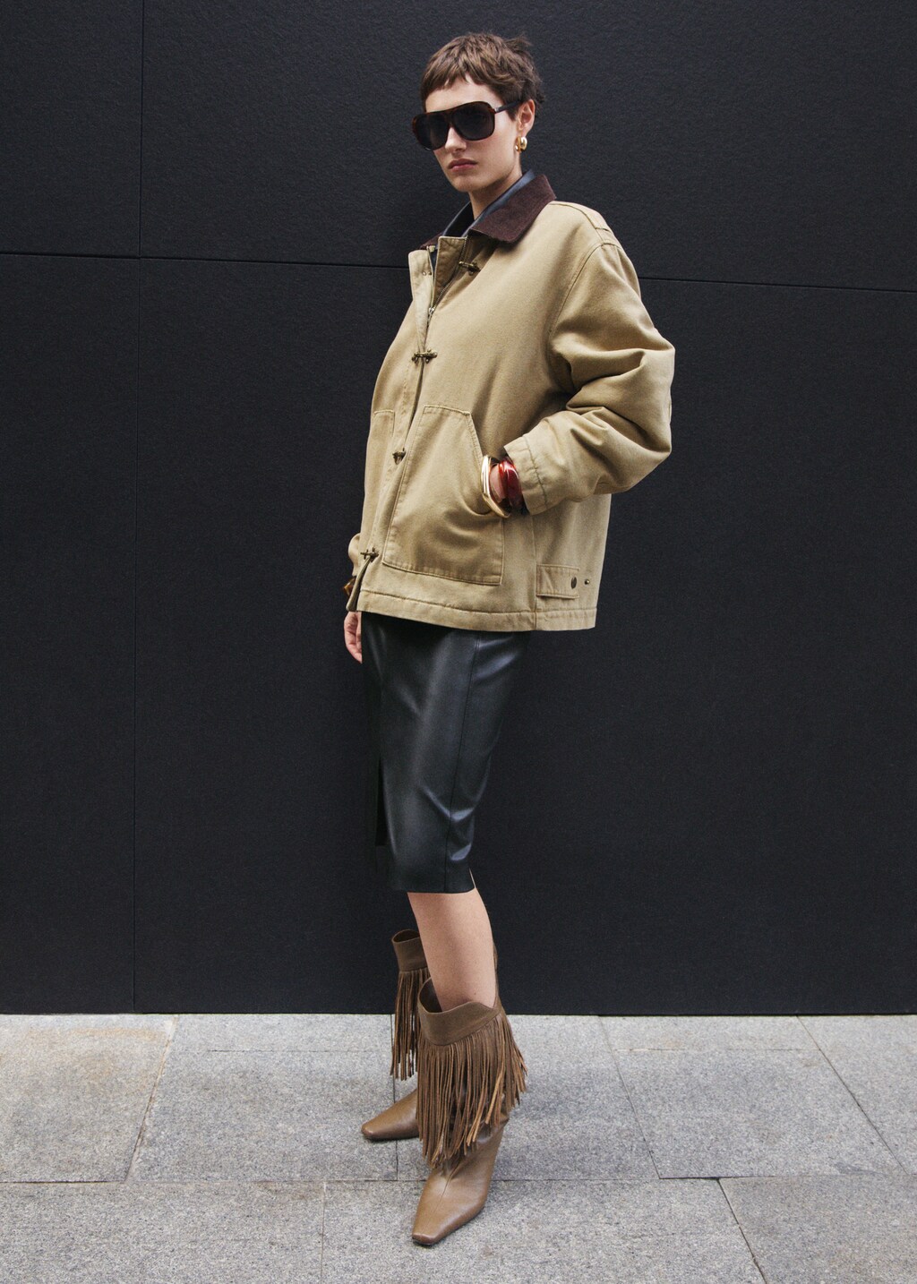 Faux-leather pencil skirt - Black