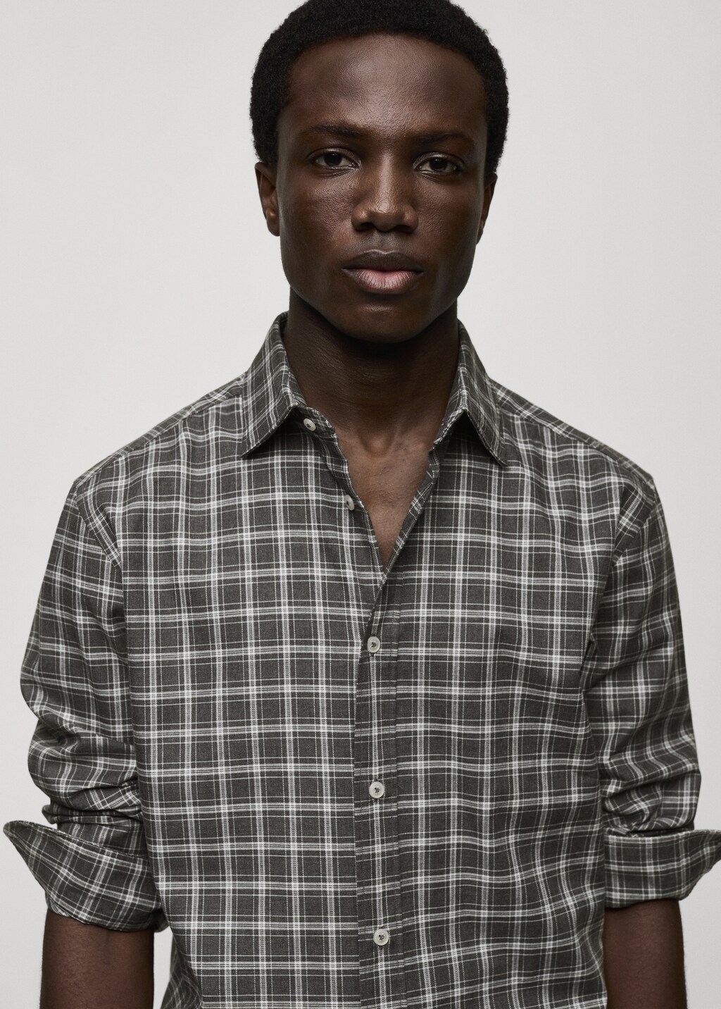 Regular fit check cotton shirt - Dark Navy