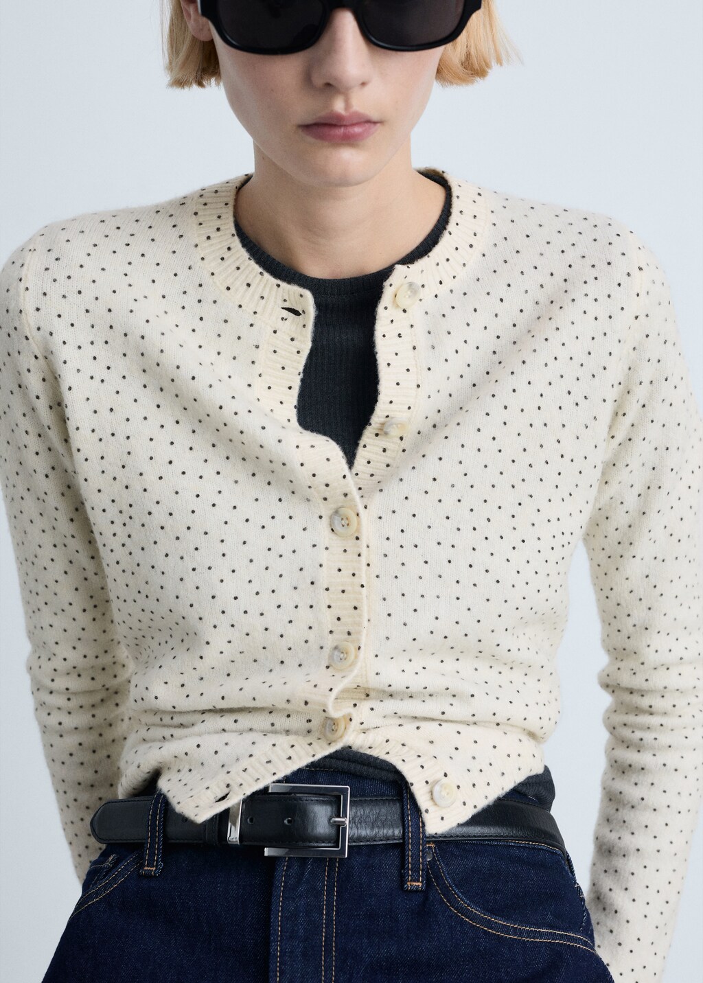 Polka-dot knitted cardigan - Ecru