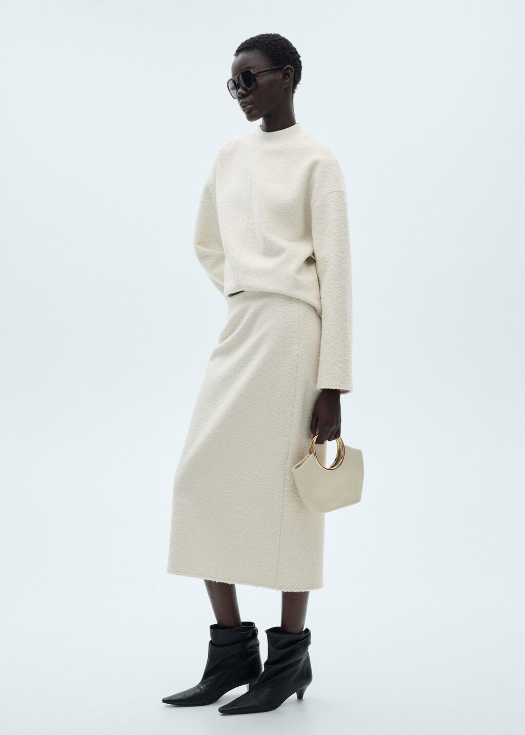 Bouclé midi-skirt - Ecru