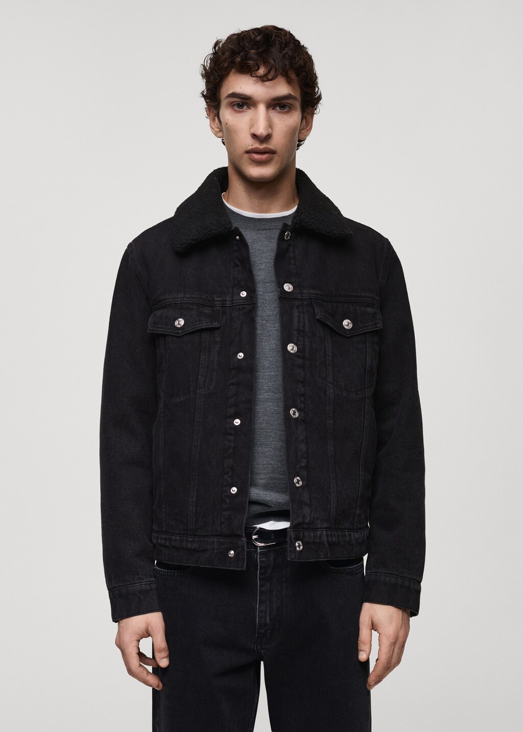 Denim jacket with fleece lining - Black denim