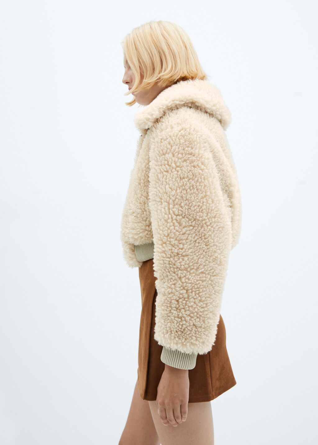 Fur-effect bomber jacket - Ecru
